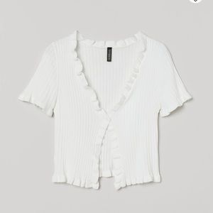 Button Front Ruffle Crop Tee